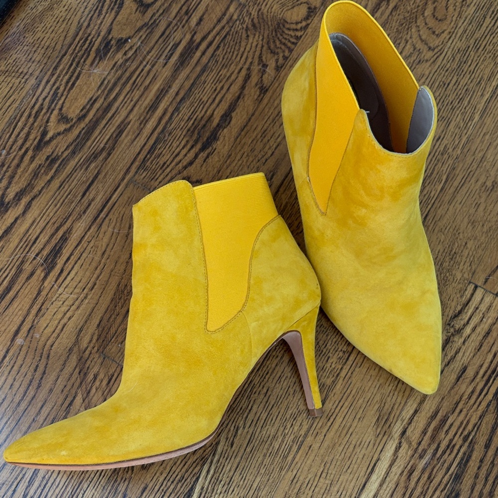 Boden Yellow Suede Pointed-Toe Stiletto Ankle Booties